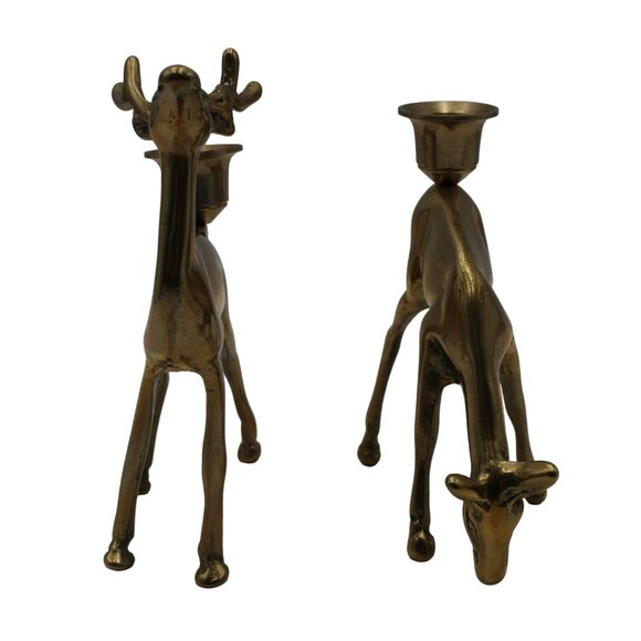 Solid Brass Buck and Doe Reindeer Figurine Candle Holder Set Price Products Vtg - Picture 4 of 11